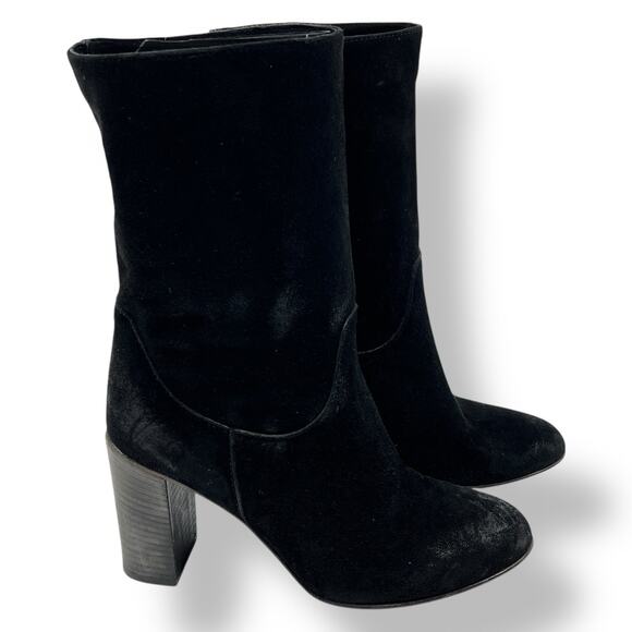 Free People Dakota Suede Slouch Block Heel Bootie Sz 7.5 US 38 EU Black - Picture 1 of 10